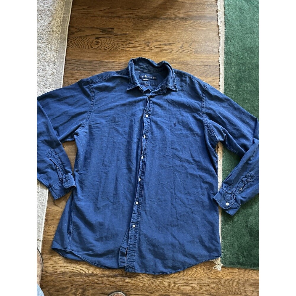 Ralph Lauren Classic Button Front Indigo Oxford Shirt Mens 2XLT Cotton Pony Logo